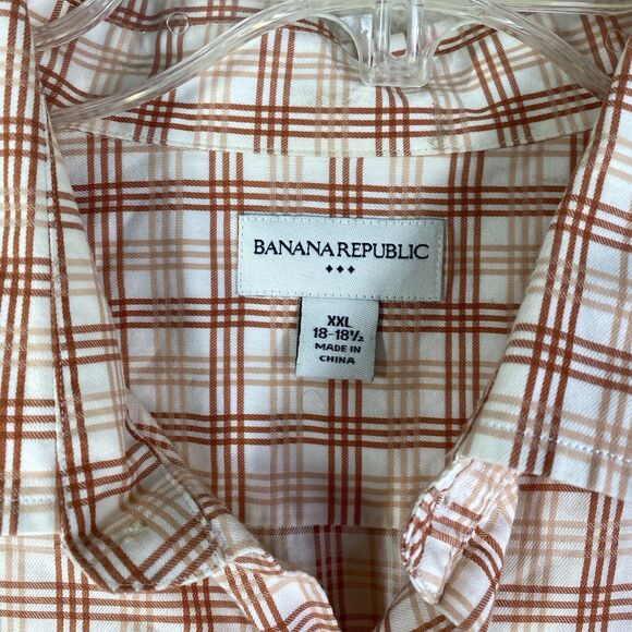 Banana Republic Shirt Mens Sz XXL Orange Plaid Cotton Button Up Long Sleeve 2XL - Picture 3 of 10
